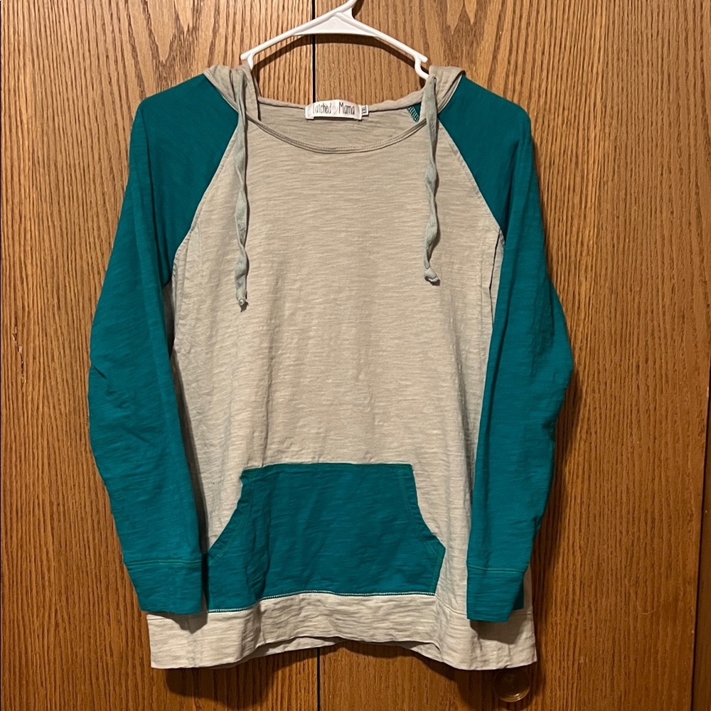 Latched Mama Teal and Beige Hoodie